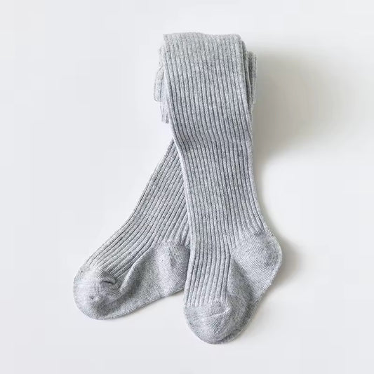 Soft Grey Fine-Ribbed Cotton Tights