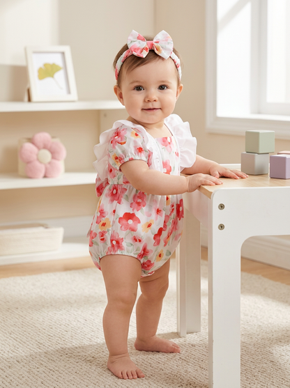 Baby Girl Ruffle Sleeve Floral Sunsuit & Headband