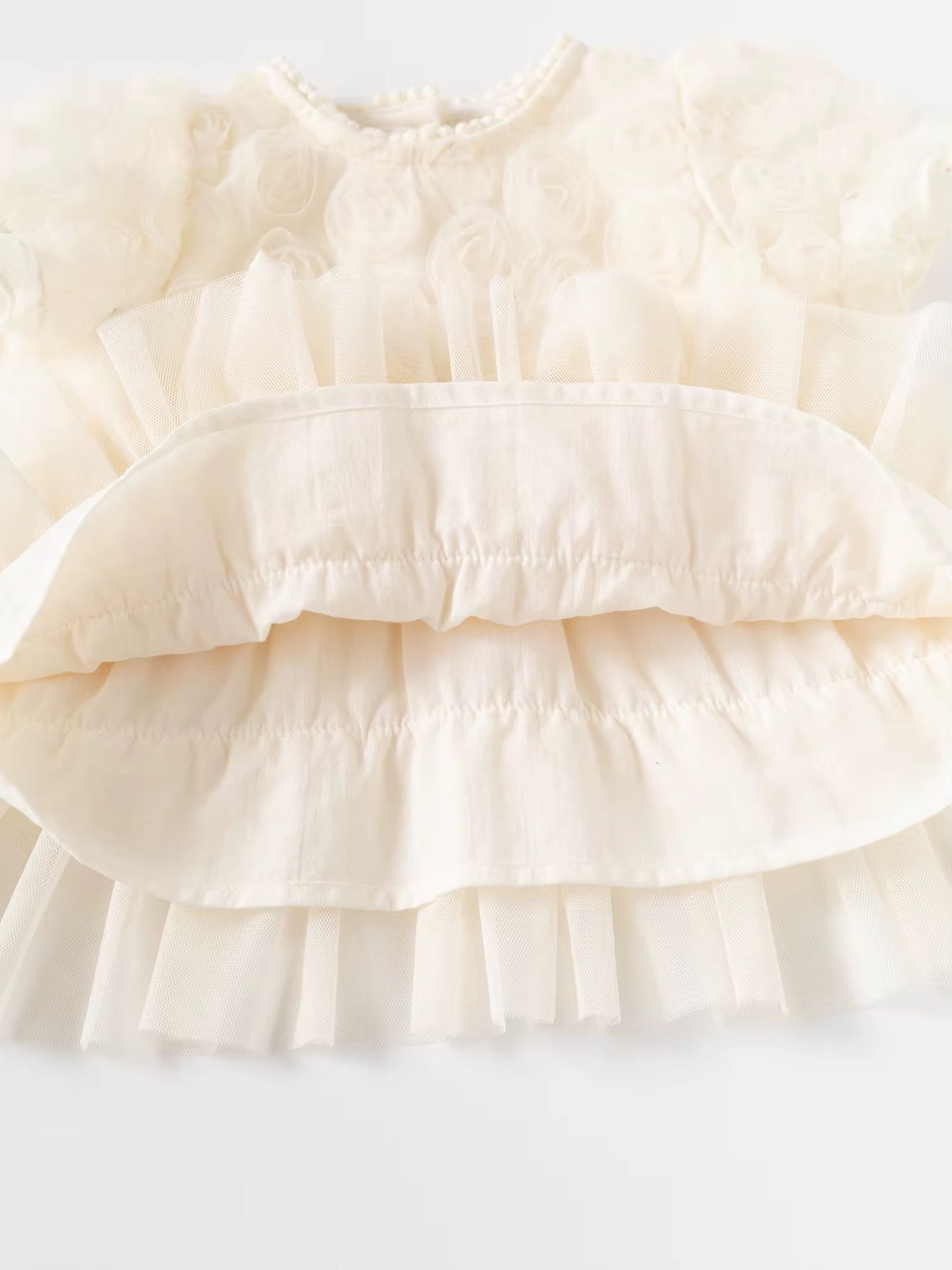 Beige 3D Floral Occasion Dress