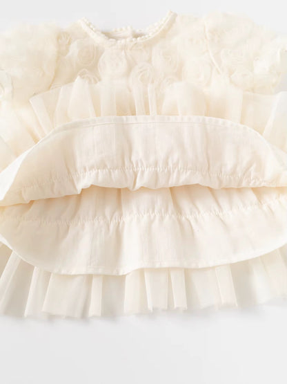 Beige 3D Floral Occasion Dress