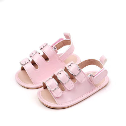Soft Pink Triple Buckle Baby Sandals