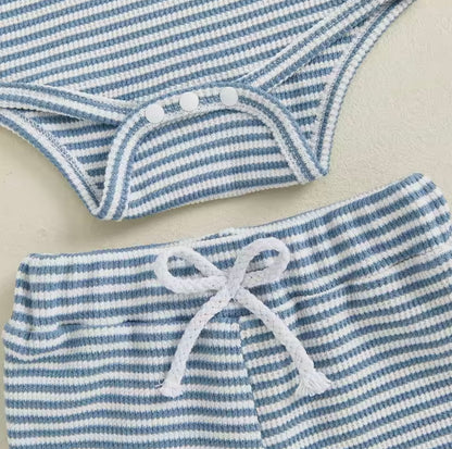 2-Piece Blue & White Striped Ribbed Set