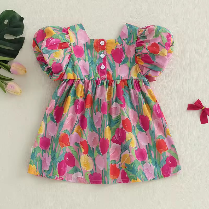 Pretty Tulip Garden Puff-Sleeve Princess