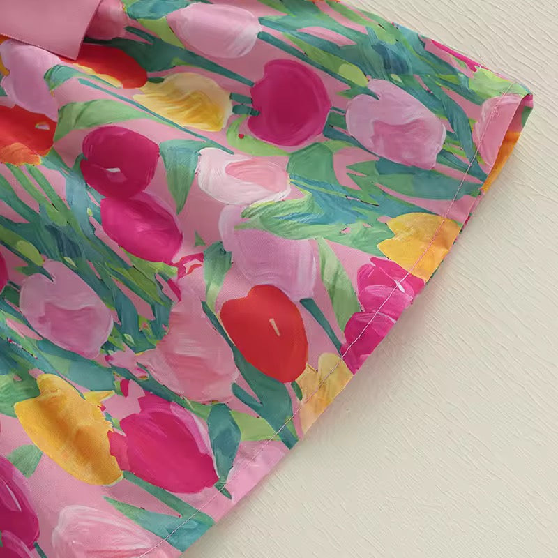Pretty Tulip Garden Puff-Sleeve Princess