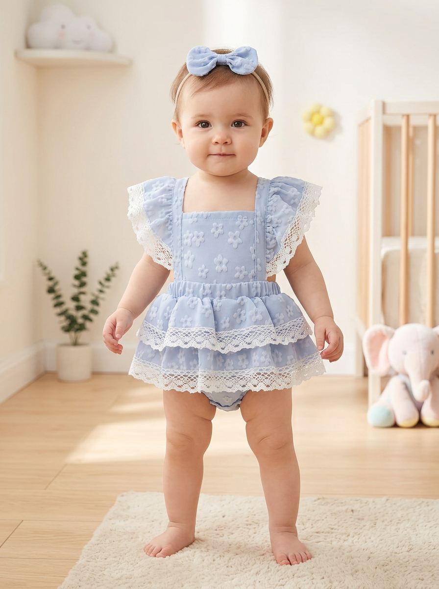 Soft Sky Ruffle Elegant Dress
