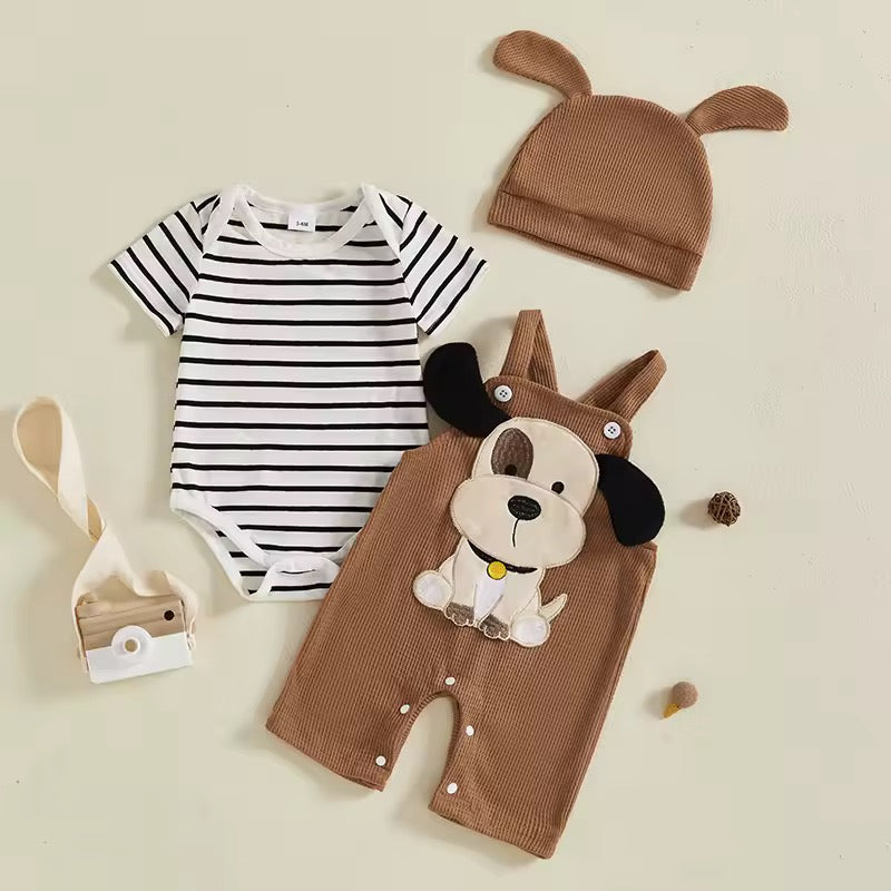 Striped Bodysuit, Overall & Matching Hat