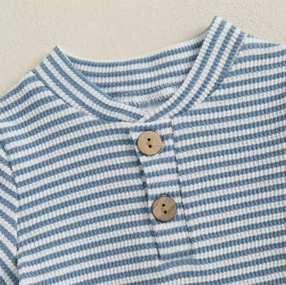 2-Piece Blue & White Striped Ribbed Set