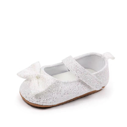 Glitter Silver Bow Baby Shoes