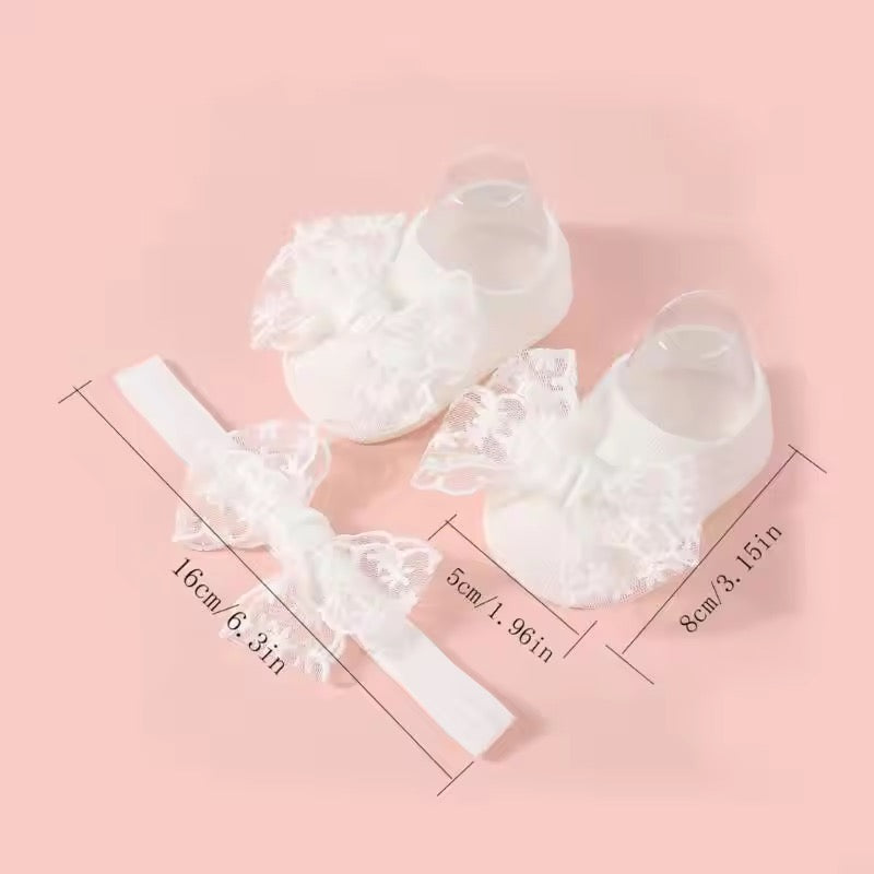 Soft Baby Lace Socks & Headband Set – White