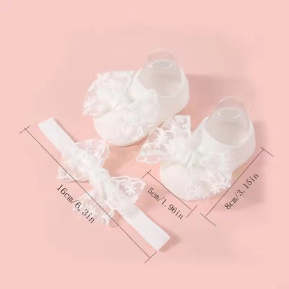 Soft Baby Lace Socks & Headband Set – White