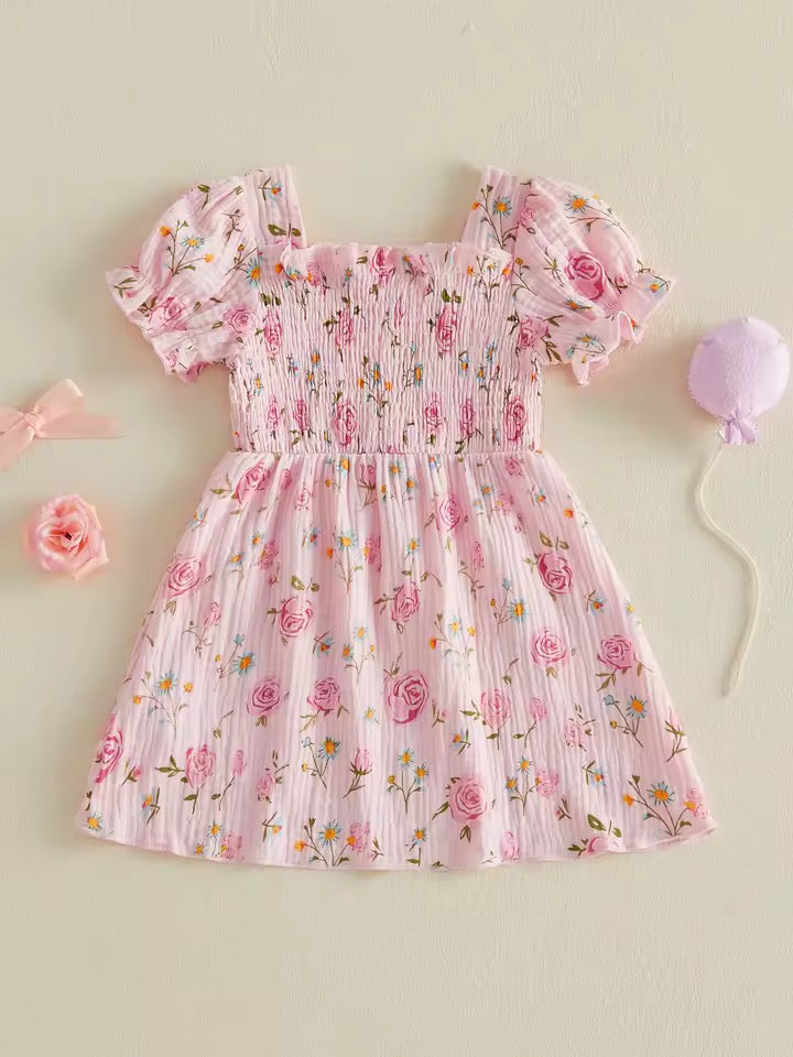Soft Pink Floral Cotton Summer Dress