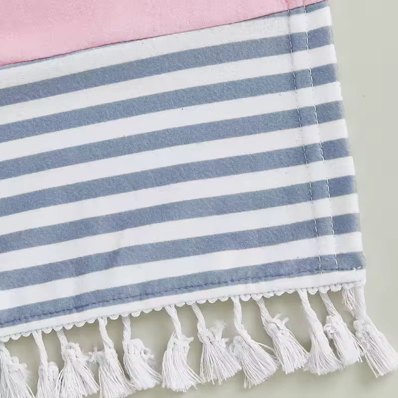 Classic pink & White Striped Beach Towel