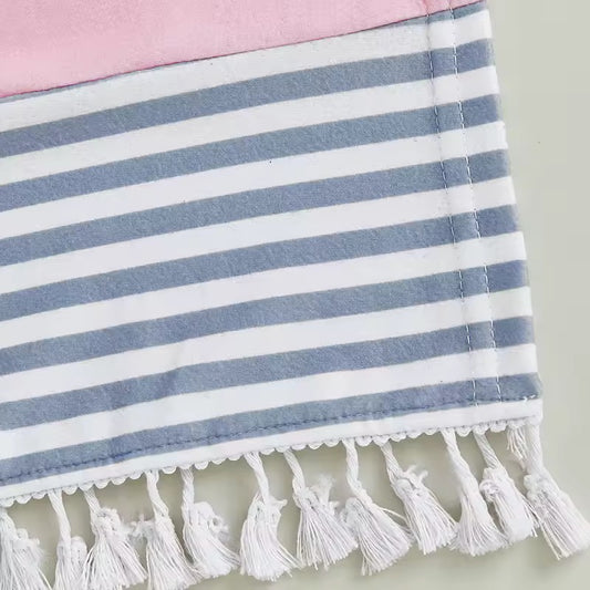 Classic pink & White Striped Beach Towel