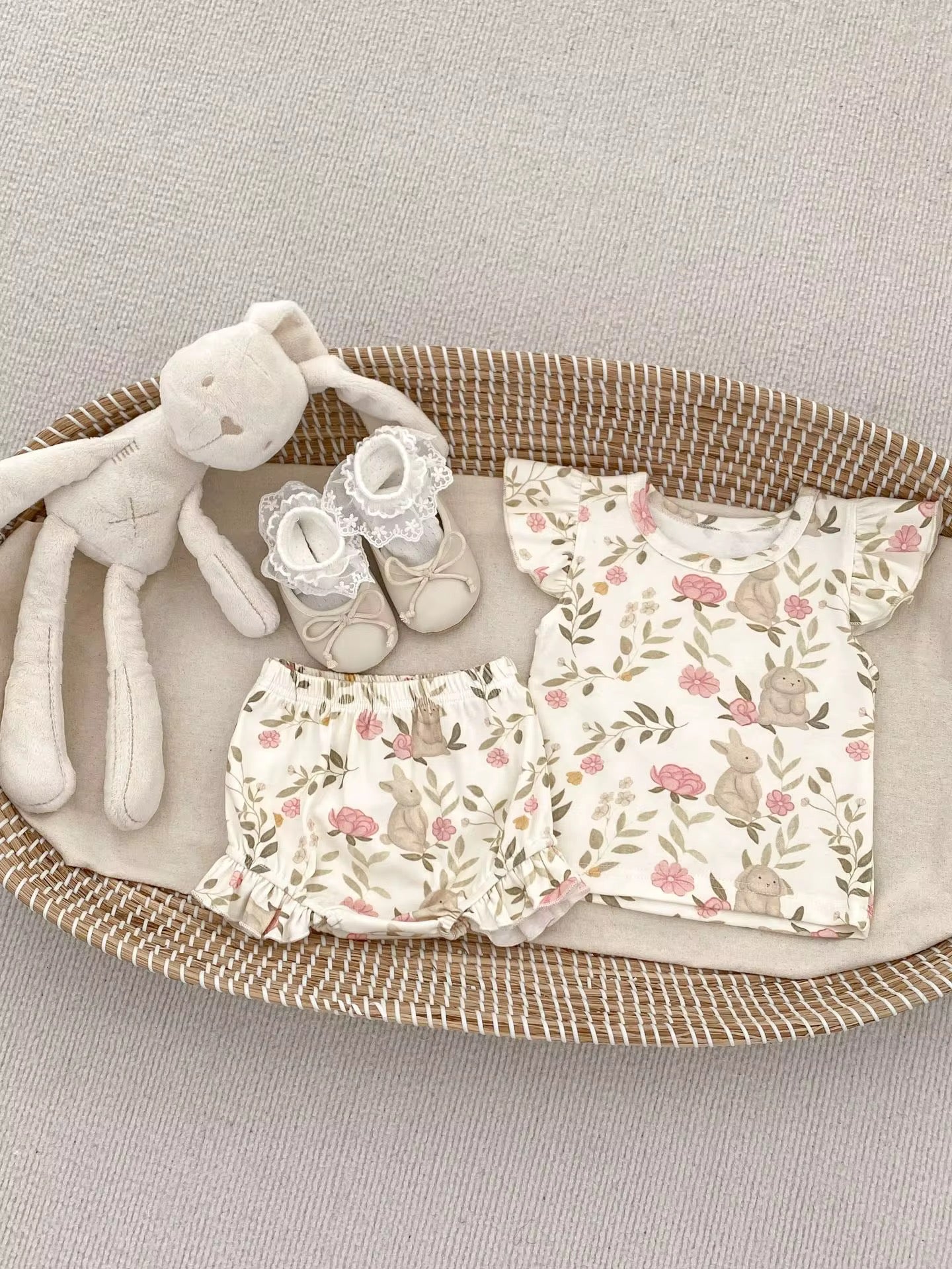 Cute Bunny & Floral Print Set