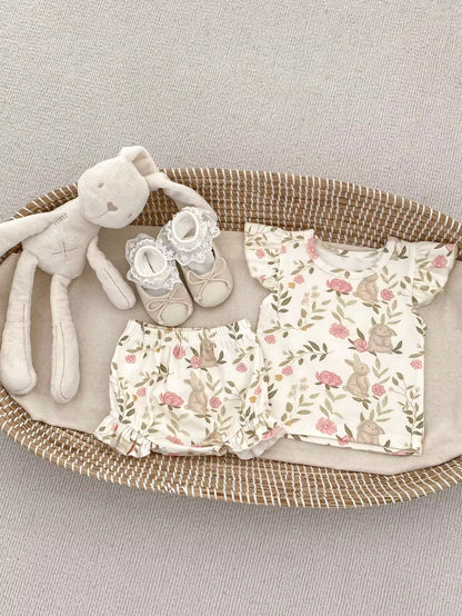 Cute Bunny & Floral Print Set