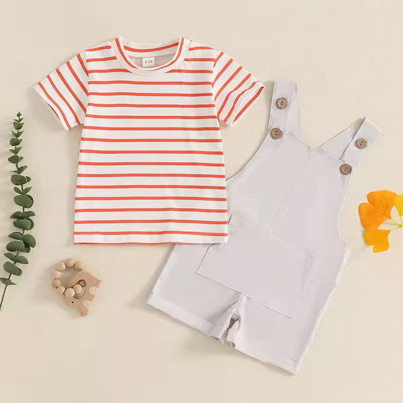 Baby Boy Striped T-shirt & Overall Romper Set