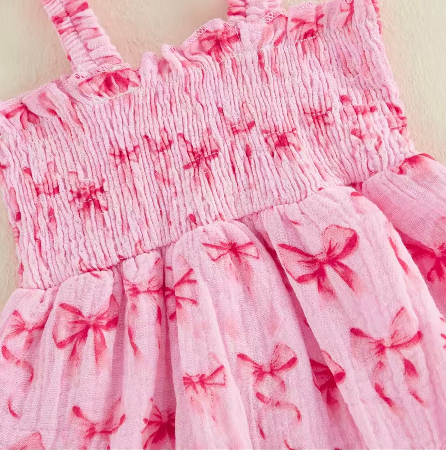 Pink Bow Print Romper with Matching Hat