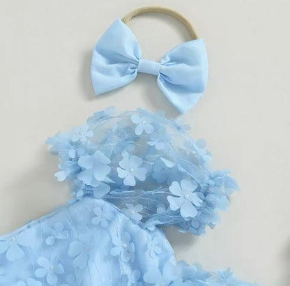 Baby Girl Blue 3D Flower Tulle Dress Romper Set