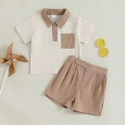 Baby Boy Beige Polo Shirt & Shorts Set