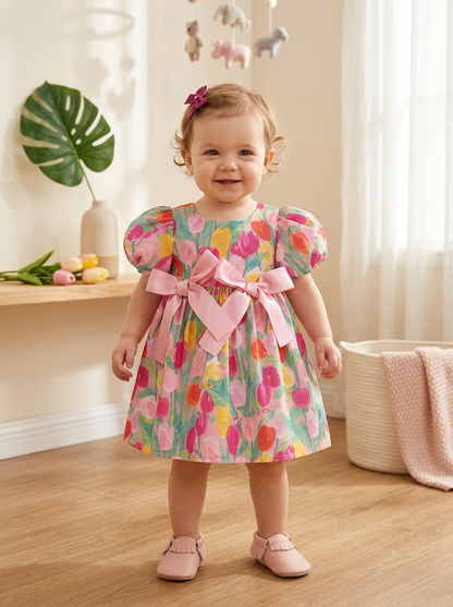 Pretty Tulip Garden Puff-Sleeve Princess