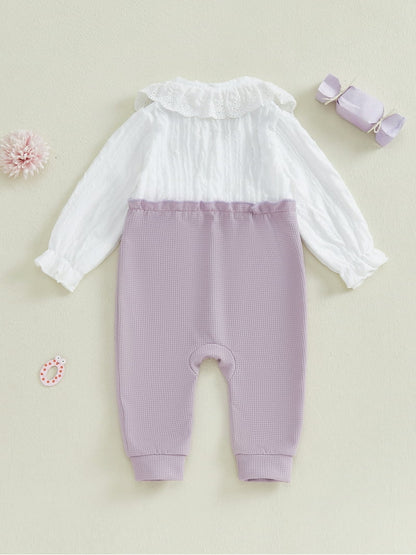 Elegant Purple Waffle Knit Jumpsuit with Lace Collar