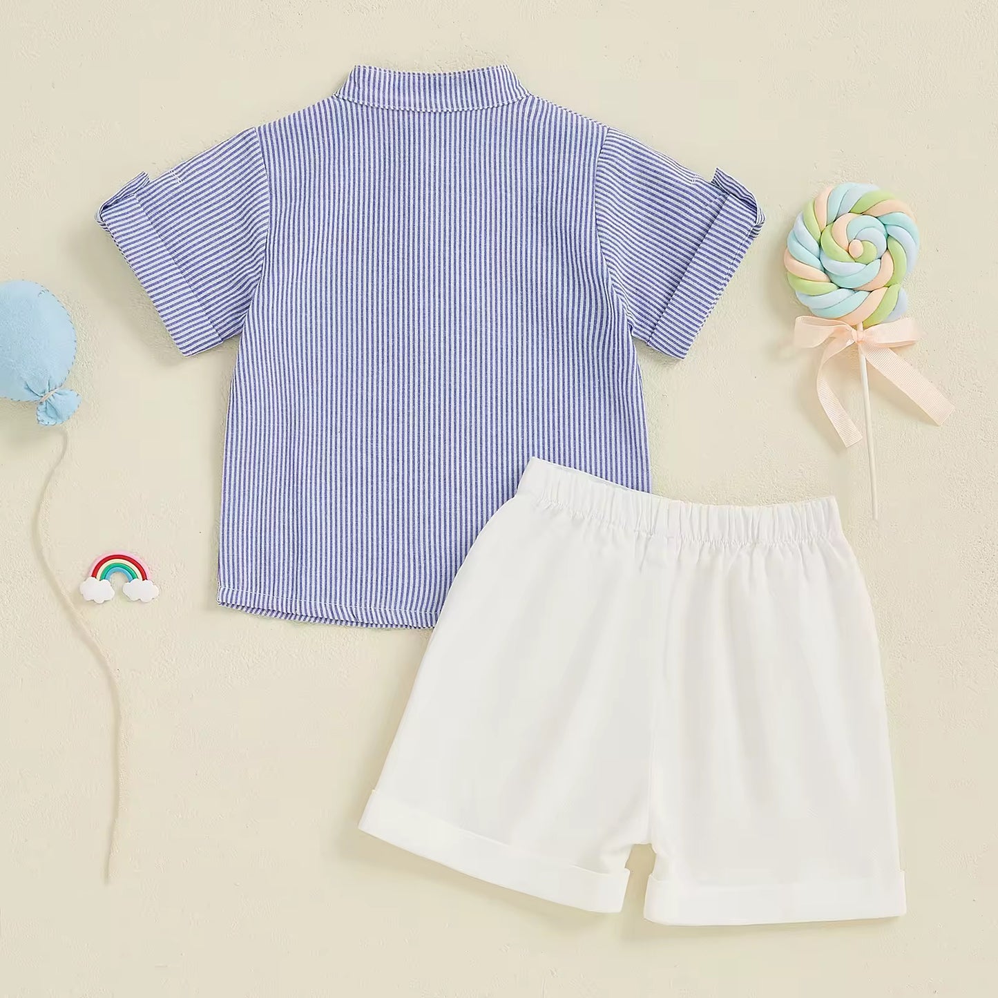 Baby Boy Blue Striped Shirt & White Shorts Set