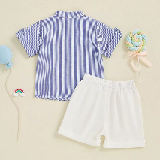 Baby Boy Blue Striped Shirt & White Shorts Set