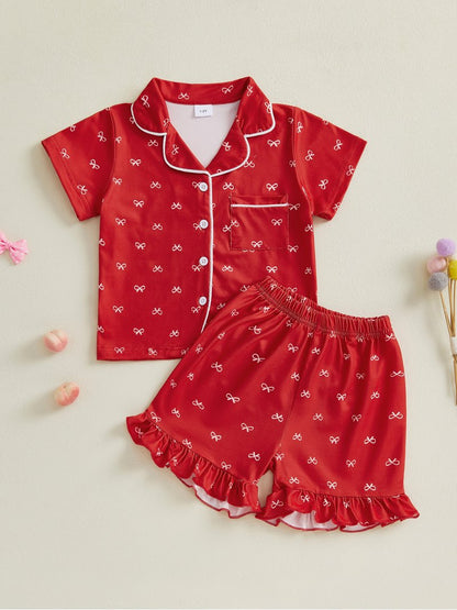 Classy Red Bow-Print Pajama Set