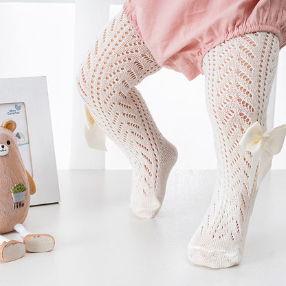 Ultra-Soft Hollow-Out Cotton Tights for Baby Girls-Beige