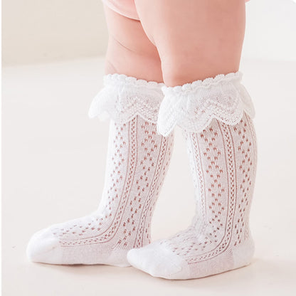 Sweet Ruffle Trim Cotton Socks for Baby Girls-White