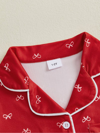 Classy Red Bow-Print Pajama Set
