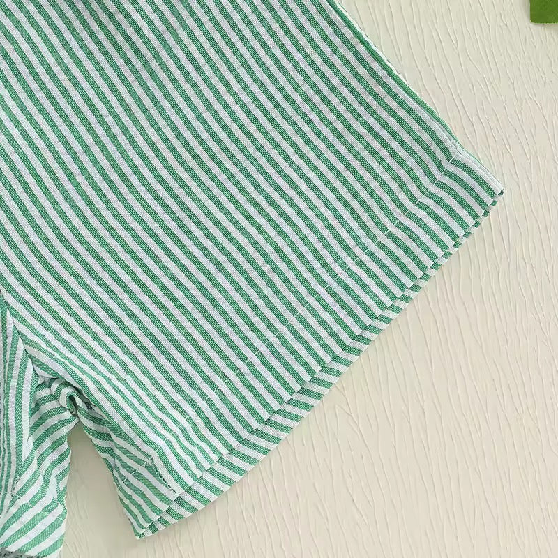 Green Striped T-Shirt with Watermelon Motif & Matching Shorts