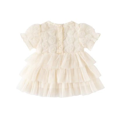 Beige 3D Floral Occasion Dress