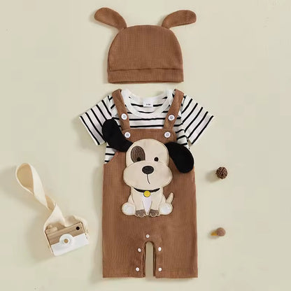 Striped Bodysuit, Overall & Matching Hat