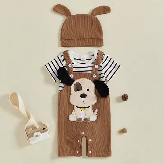 Striped Bodysuit, Overall & Matching Hat