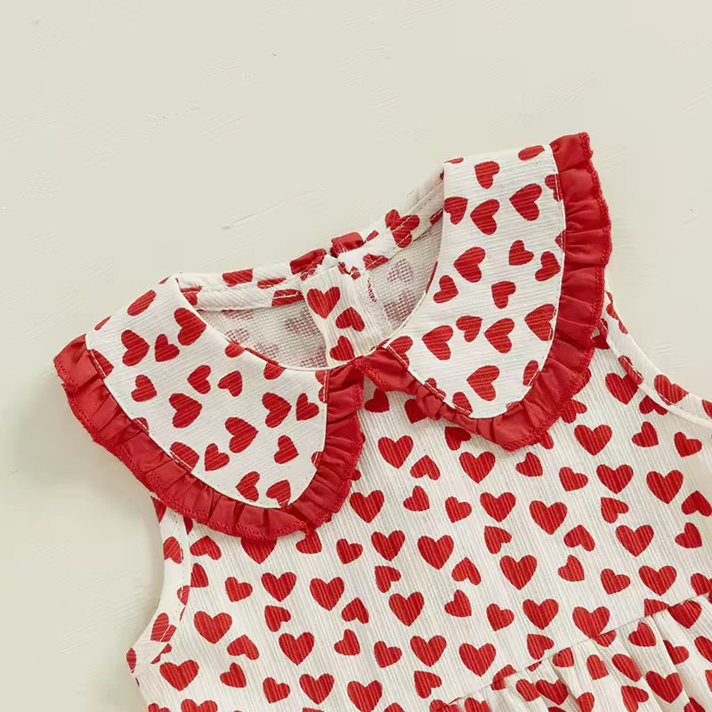 Red Hearts Print Top & Shorts Set