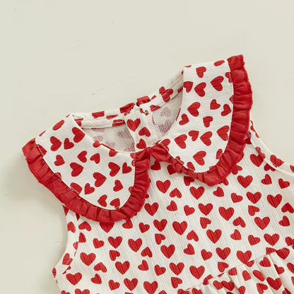 Red Hearts Print Top & Shorts Set