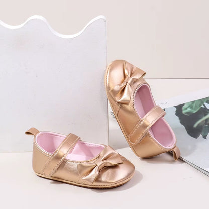 Metallic Gold Bow Baby Shoes