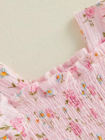 Soft Pink Floral Cotton Summer Dress