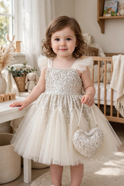 Beige Sequin Party Dress with Matching Bag