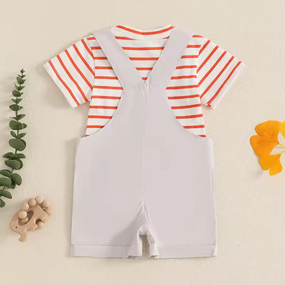 Baby Boy Striped T-shirt & Overall Romper Set