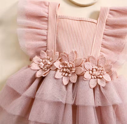 Elegant 3D Flower Tulle Tutu Romper Set