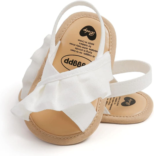 Newborn & Infant Bow Sandals with Ultra-Soft Flexible Sole-White