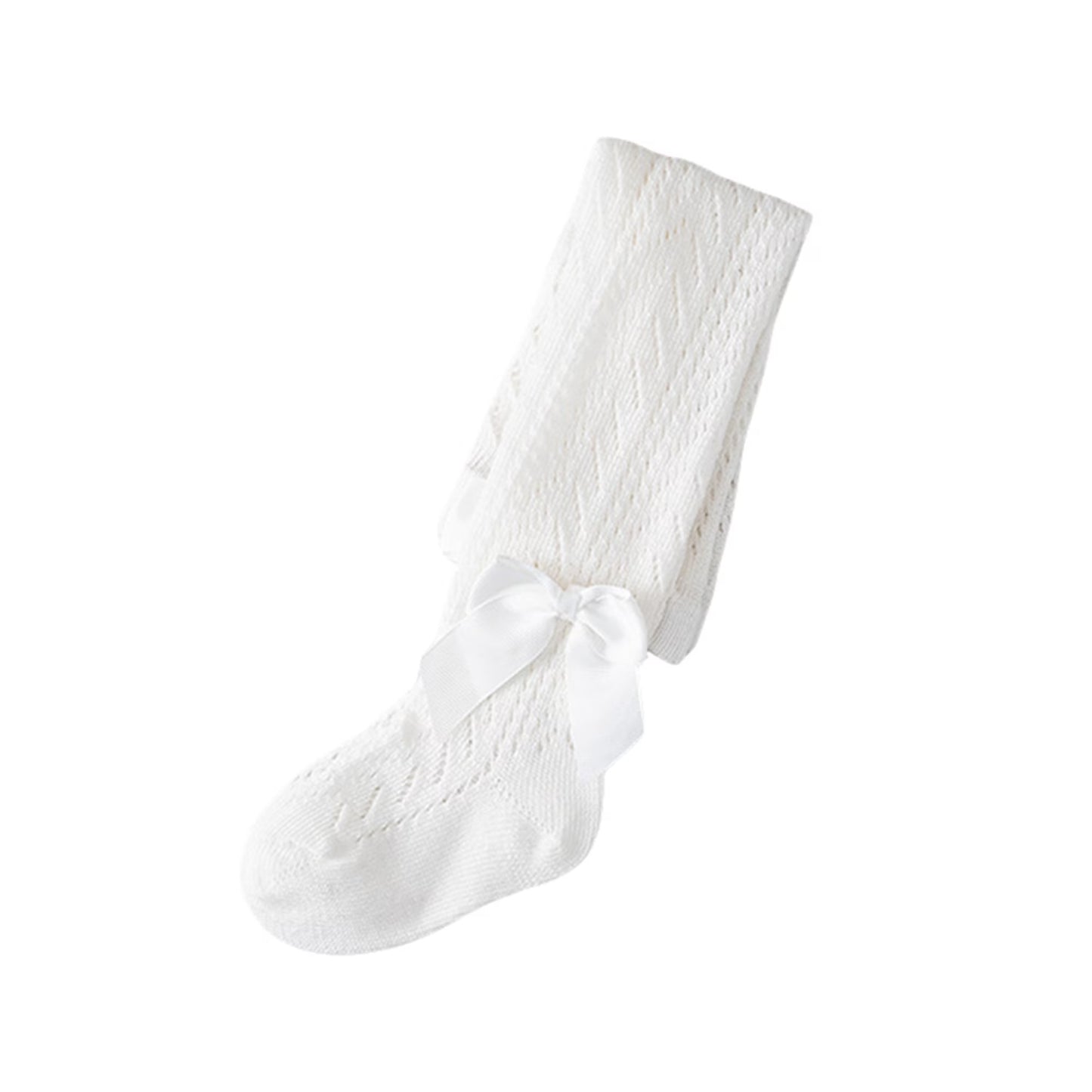 Ultra-Soft Hollow-Out Cotton Tights for Baby Girls-White