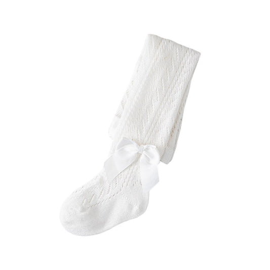 Ultra-Soft Hollow-Out Cotton Tights for Baby Girls-White