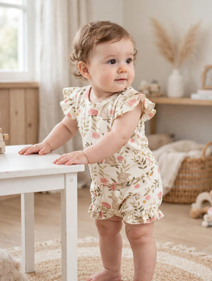 Cute Bunny & Floral Print Set