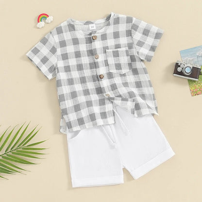 Baby Boy Grey Checkered Cotton Set