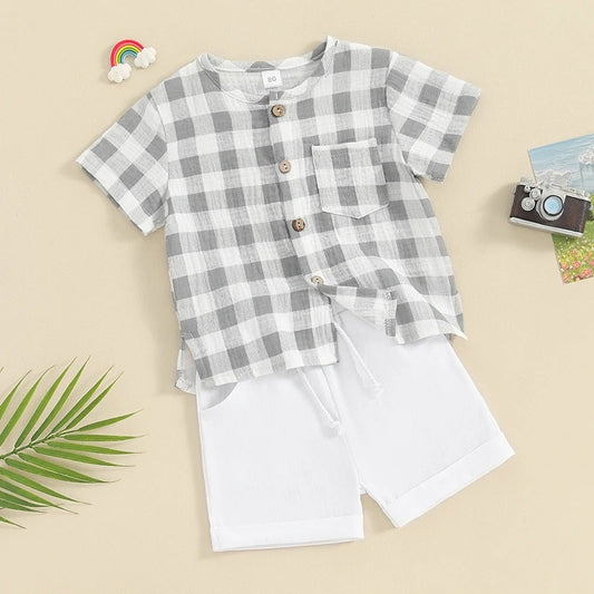 Baby Boy Grey Checkered Cotton Set