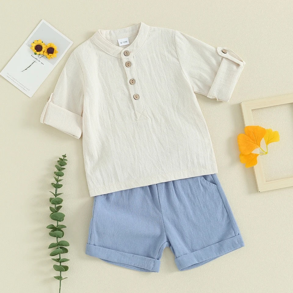 Baby Boy Blue cotton Shirt & Shorts Set