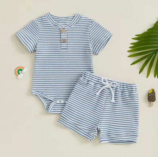 2-Piece Blue & White Striped Ribbed Set